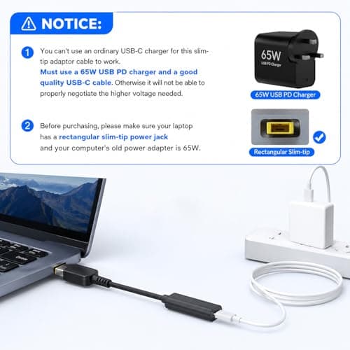 USB C to Lenovo Slim Tip Laptop Charger Adapter Cable, 65W PD Type C Female to Yellow Rectangle Male Connector Converter for ThinkPad IdeaPad Yoga, Laptop Power Charging Replacement Cord — view 4