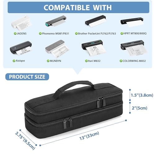 Double Layers Portable Printer Case for Wireless Thermal Printer, Black — view 5