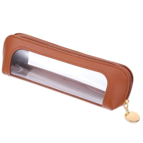 Clear Makeup Pouch, PU Leather Small Makeup Brush Bag