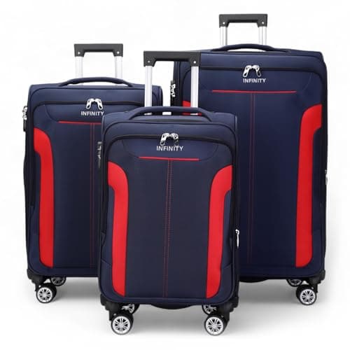 Infinity Leather Expandable 3 Piece Luggage Sets Soft Shell Lightweight Nylon Travel Cabin Case Holiday Suitcase Bags (3 Pcs Set Including Cabin,M,L)