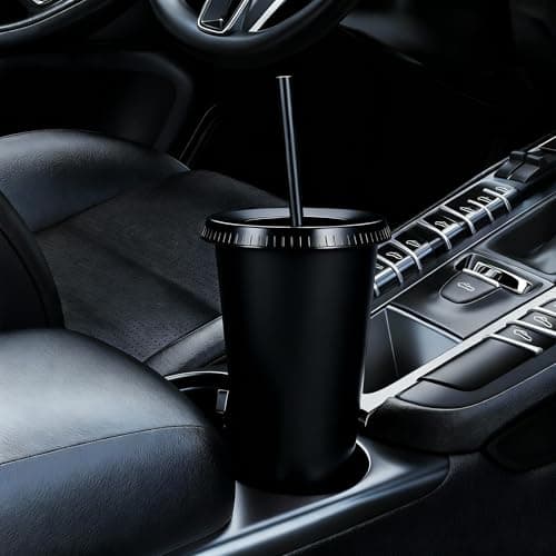 Yisituo 710ml Reusable Plastic Cups, 20 Pack Cold Cups with Lid and Straw, Tumblers Travel Mugs for Adults and Madam Party and Beach, Pool Gatherings (20, Black) — view 4