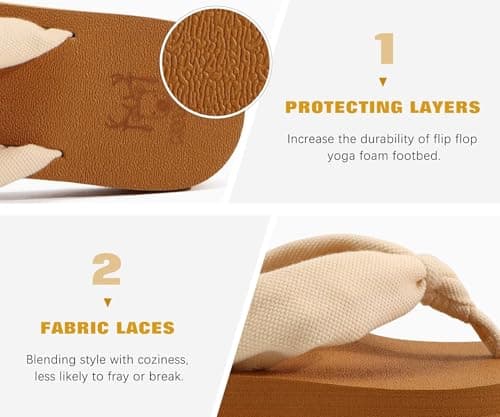 KuaiLu Flip Flops Women Fabric Support Sandals Beach Thong Beige Khaki 8 — view 5