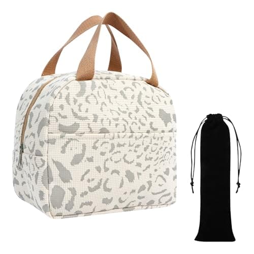Hittriu Insulated Lunch Cool Bag for Men Women with Cutlery Storage Pouch, Large-Capacity Water-Ink Pattern Insulated Lunch Bag with Leak-Proof Liner, for Work, School, Picnic and Travel (Beige)
