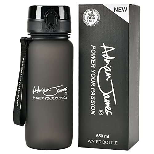 Adrian James Nutrition – Sports Water Bottle 650ml – Leak-Proof, BPA-Free Tritan, One-Touch Flip Lid with Safety Lock & Carry Strap – Gym, Fitness, Work & Travel