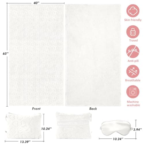 ENZOLVE Travel Blanket, Airplane Blanket, Ultra-Soft, Warm & Lightweight, 65x40 in, Outdoor Blanket Essentials for Women, Men & Kids, Included Eye Mask, Luggage Sleeve & Backpack Clip Heart Cream — view 6