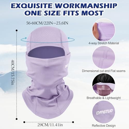 AYPOW Balaclava Winter Thermal Ski Mask, Windproof Face Mask with Warm Fleece Lined Motorcycle Bicycle Balaclava Ski Snood Neck Warmer Unisex for Outdoor Sports Skiing Snowboarding Light Purple — view 3