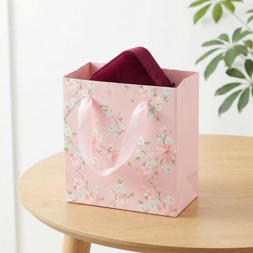 Novocloud 2Pcs Gift Bag, Luxury Small Gift Bags for Presents, Floral Print Birthday Bag, 14 x 7 x 15 cms, Small Bags for Gifts for Birthdays & Celebrations & Other Occasions for Her (Blue & Pink) — view 2