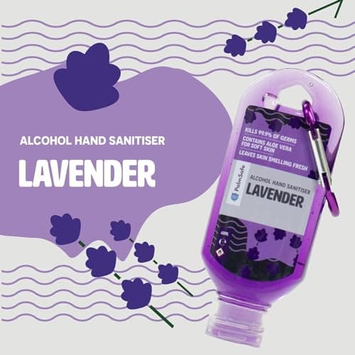 Palm Safe Lavender 3 Pack 60ml Anti Bacterial Premium Hand Sanitiser Travel Size Refillable Clip Bottle Quick Drying Non Sticky Extra Moisturising Kills 99.9% of Viruses and Bacteria — view 3
