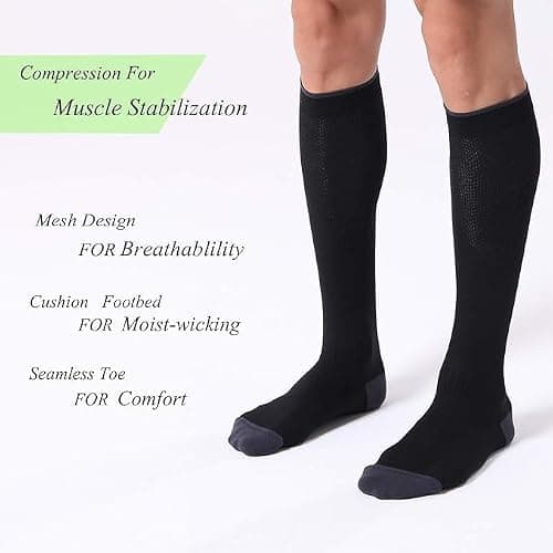 FITRELL 3 Pairs Compression Socks for Women and Men 20-30 mmHg Travel Flight Socks Medical Knee High Socks for Sport, Flying, Carers, Nurse, Pregnant Women, Varicose Veins, Black, S/M — view 3