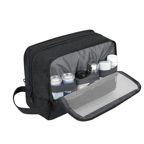 WANDF Toiletry Bag Water-Resistant Nylon Travel Wash Bag Lightweight Dopp Kit for Men and Women (Denim Pure Black) — view 4