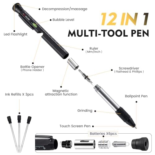 12-in-1 Multi-Tool Pen – Cool Gadget Gifts for Men, Fathers, Teens | Birthday, Christmas, Father’s Day, Stocking Filler, Easter, Valentines, Graduation — view 3