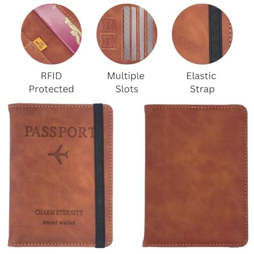 Passport Cover, Passport Holder Travel Wallet Organiser, Vegan Leather Passport Protector Cover, Passport Case Travel Document Holder for Women & Men, Passport, Business Cards, ID Card Holder (Brown) — view 4