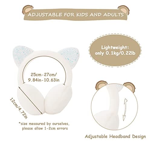 IHCEMIH Ear Muffs Women Girls Earmuffs Winter Accessories Fluffy Plush Adjustable Adults Outdoor Thermal Ear Warmer Skiing Running Cat Ears Covers Protector from Wind Cold Gift for Girls Ladies White — view 2
