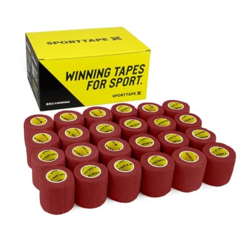 SPORTTAPE Football Sock Tape - 24 Rolls, 5cm x 4.5m, Maroon - Self-Adhesive