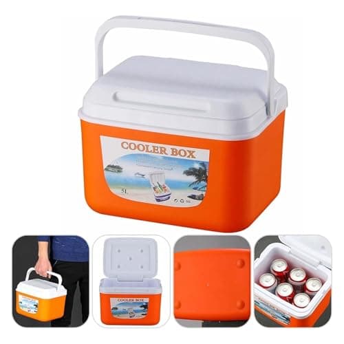 5L Portable Cooler Box Large Acity Multifunctional Insulated Hard Cooler Case for Travel Car - Keeps Food, Drinks Cool - e - With Handle (Orange) — view 3