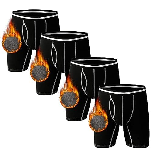 Nuofengkudu Mens Thermal Boxer Briefs Long Leg Y Fronts Open Fly Pouch Soft Warm Underwear Bulge Support Stretch Waistband Winter Male Underpants Casual Sleep A 4 Pack Black XL