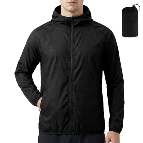 BSBUY Mens Waterproof Jackets Lightweight Rain Jacket Packable Hooded Rain Coats Fast Dry Raincoat Windproof Shell Jacket with Storage Bag and Pocket Solid Color Pullover Top for Travel Hiking Camping — view 3