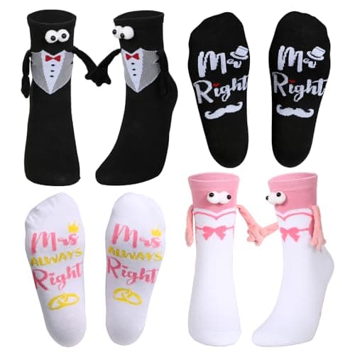 2 Pairs Wedding Socks Bride Groom Holding Hands Socks Magnetic Couple Socks
