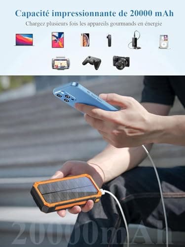 Solar Charger 20000mAh Power Bank, Portable Solar Panel Charger with Bright LEDs & 4 USB Outputs, Quick Charging Solar Phone Charger Battery Pack for Smartphone — view 2
