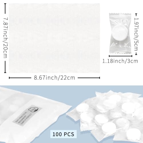 Classycoo Compressed Towel, 100 PCS Disposable Face Wipes, portable Tablets Cotton Tissue for Travel, Camping, Hiking, Sport, Beauty Salon, Home Hand Cleaning and Outdoor Activities, White — view 2