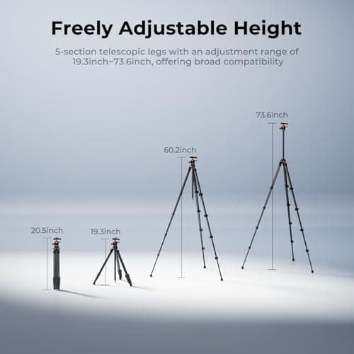 K&F CONCEPT 73"/187cm Compact Travel Tripod for DSLR Camera and Phone — view 6
