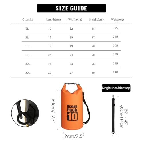 MORAINJAY 10L Orange Dry Bag,Waterproof Bag with Single Adjustable Shoulder Strap,Middle Capacity Dry Sack 2L 5L 10L 15L 20L 30L for Outdoor Camping,Rafting,Swimming,Boating,Surfing — view 2