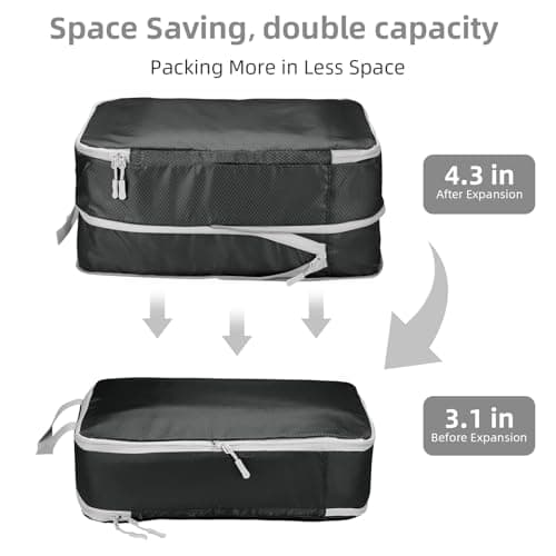 Compression Packing Cubes 7-Piece Set with Multi- Compartment Travel Bag, Waterproof Suitcase Organiser Bags,Travel Packing Cubes for Suitcases, Packing & Storage for Luggage (Black) — view 5