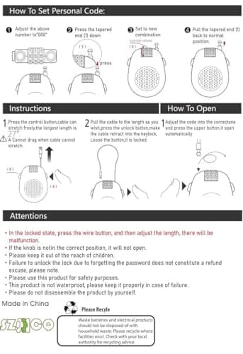 SZCQ Retractable Cable Combination Lock 27 Inch Security Password Lock Steel ABS Padlock for Luggage Travel,Snowboard,Bike,Stroller and Suitcases and Helmet — view 2