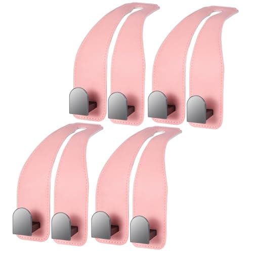 Car Hooks for Headrest, Leather Car Seat Back Storage Organizer Interior Accessories, More Wide & Deep Auto Seat Hook Hangers for Purse Umbrellas Handbag Clothes Coats Grocery Bags (Pink-4 Pack)