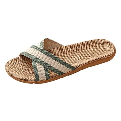 wide fit sandals for women Linen Slippers Mens Crossover Sliders Non-Slip Indoor Slipper Moisture Wicking Flax Slides Open Toe Mule Shower Slipper Summer Beach Sliders travel slippers