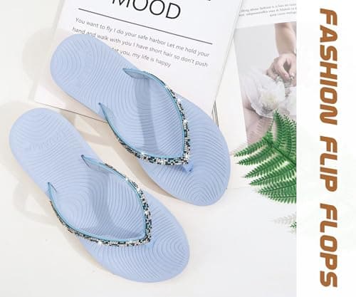 KuaiLu Women's Rhinestone Flip Flops Arch Support Yoga Mat Cushion Sandals — view 6