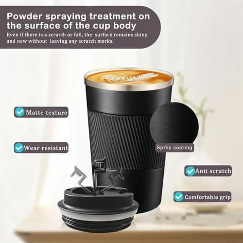 Senshuomy Travel Mug, Insulated Coffee Cup with Leakproof Lid (Black 380ml) — view 6