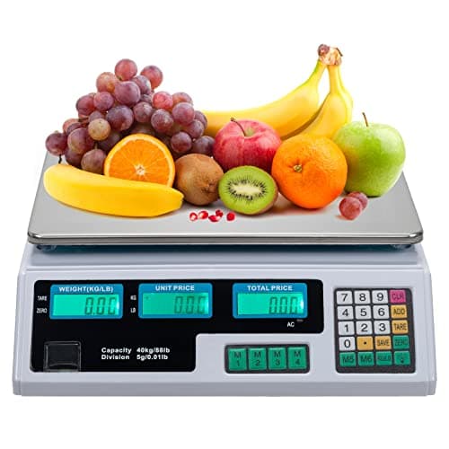 Bonnlo 88LB 40KG Deli Electronic Commercial Price Computing Scale w/LCD Display, Stainless Steel Platform & Charging Cable for Store, Kitchen, Restaurant Market, Food, Meat, Fruit(Silver & White)