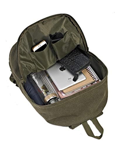 seemeroad Canvas Vintage Backpack Lightweight Travel Daypack Laptop Backpack College Student Rucksack for Men Women (Army Green) — view 4
