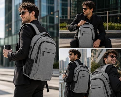 NEXURGE Laptop Backpack 15.6 Inch, Water-Resistant Business Travel Backpack with USB Charging Port, Anti-Theft Rucksack with Luggage Strap, Cabin Work & College Backpack for Men & Women (Black) — view 6