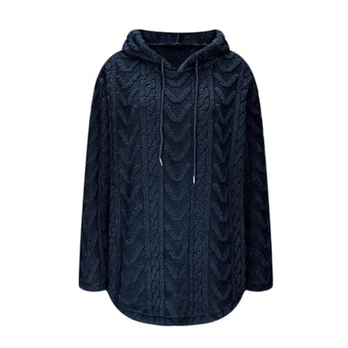 SYDUZAX Fleece Hoodie Women Double Fluffy Long Hoodies Sherpa Teddy Bear Hooded Sweatshirt Plain Winter Plush Warm Fuzzy Coats Pullover Thermal Tops Ladies Snuggle Hoodies Casual Outwear Navy — view 5