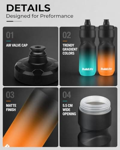 BuildLife 2 Pack Sports Water Bottle, 710ML Squeeze Water Bottle, Biking Water Bottles, BPA Free & Leakproof Cycling Bottles for Hiking, Outdoor Sports Dishwasher Safe (BlackBlue+BlackOrange) — view 3