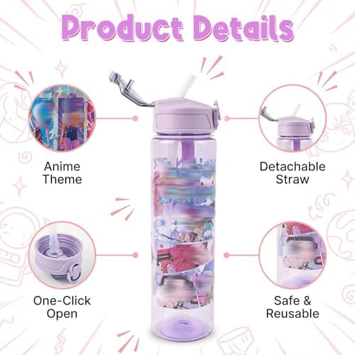 Heartsking K Pop Water Bottle for Girls, Purple Reusable Plastic Water Bottle with Straw for Sports and Travel Drinkware Merch Gift for Girls Fans Teens Party Birthday — view 4