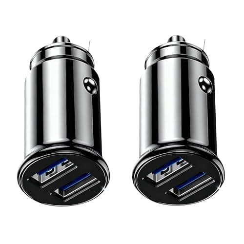AYHYHLJZJ 2 Pcs Dual USB Car Charger, 15 W/3.1A Fast Car Charger Mini Cigarette USB Adapter Quick Charge for iPhone 17 Pro/16/15/14/13/12, Samsung Galaxy S25/S24/S23/S22/S21/A17/A16/A56/A55/A36