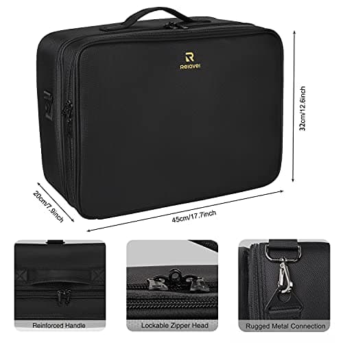 Relavel Professional Makeup Case Large Makeup Organiser Luggage Vanity Case with Adjustable Dividers Cosmetic Storage Box for Women, Makeup Artist Must Haves, Black, XL, Cosmetic Case — view 6