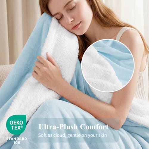 Aisbo Sherpa Fleece Throw Blanket Light Blue - Fluffy Thick Warm Blanket for Sofa Couch Throw Single Size, Solid Microfiber Bed Blanket Soft Throws for Travel, 130x150cm — view 4