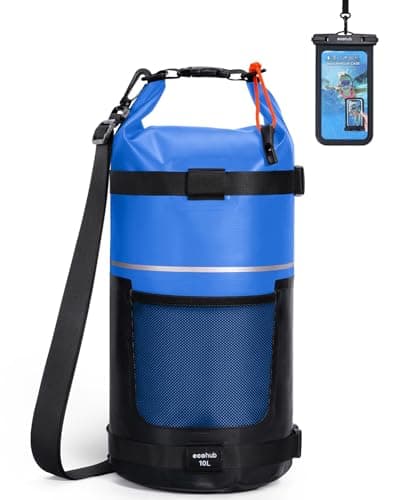 ECOHUB Waterproof Dry Bag for Women Men, 10L Roll Top Lightweight Dry Storage Bag Backpack for Kayaking Boating Swimming Canoeing Fishing with Waterproof Phone Case, Dark Blue