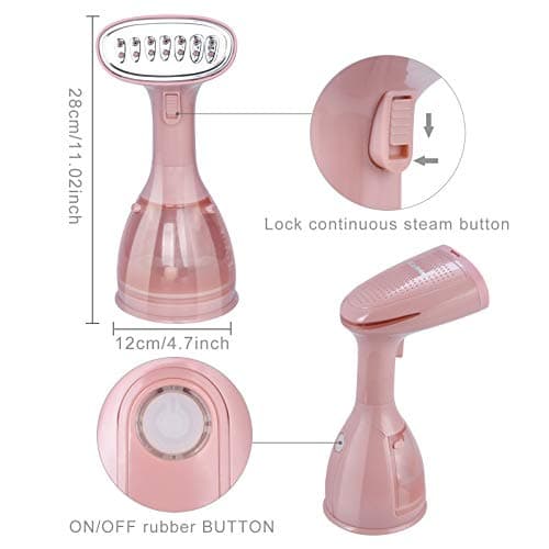 Cadrim Clothes Steamer, Handheld Garment Steamer 1500W 280ml Travel Steam Vertical Strong Steam Iron Auto Cut-Off Powerful For Home, Office & Travel (Pink) — view 3