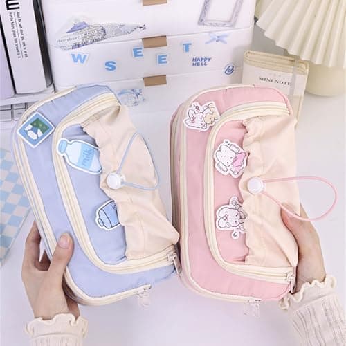 YUGSHNKFC Fashionable Drawstring Pencil Bag Multi Pocket Storage, Blue — view 5