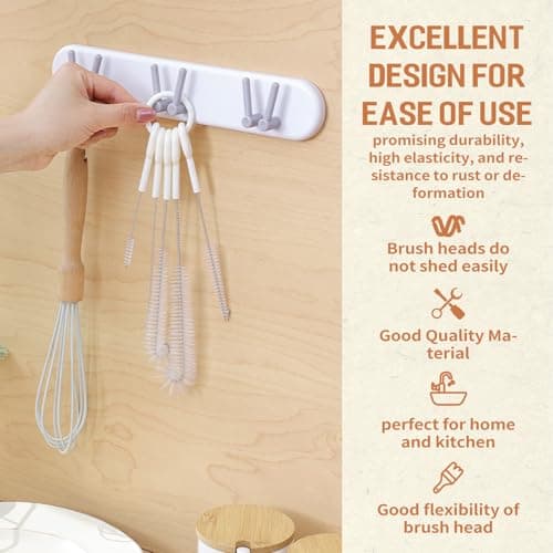 Pipe Cleaning Brushes Pack with Extra-Long Handled Silicone Bottle Brush Cleaner, Multipurpose Tube Brush Nylon Bottle Cleaner Set for Baby Bottles, Water Bottles, Multi-Size Straws, 6 Pcs — view 4
