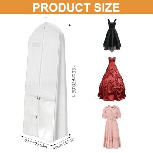 White Breathable Wedding Dress Storage Bags 183cm– Breathable Garment Cover for Bridal Gowns, Evening Dresses & Coats,Dust-Proof Hanging Storage for Closet/Travel — view 2