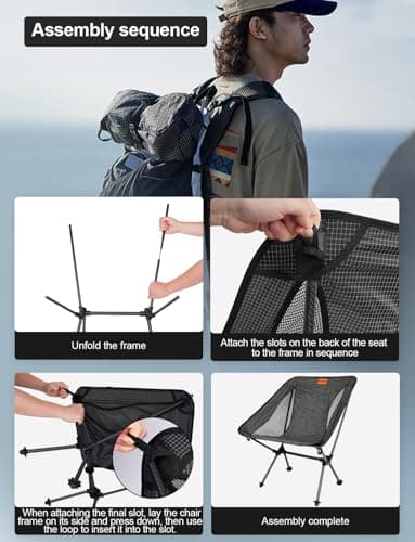 Msnaile Folding Camping Chair, Folding Chair with Dyneema Fabric and Carbon Fibre Frame, Lightweight 700 g, with Handbag, Suitable for Picnics, Outdoor, Hiking, Load Capacity 150 kg — view 6