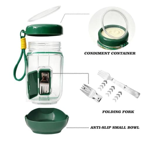 Salad Jar - Leak-Proof Reusable - with Dressing Cup and Fork Travel Set — view 5