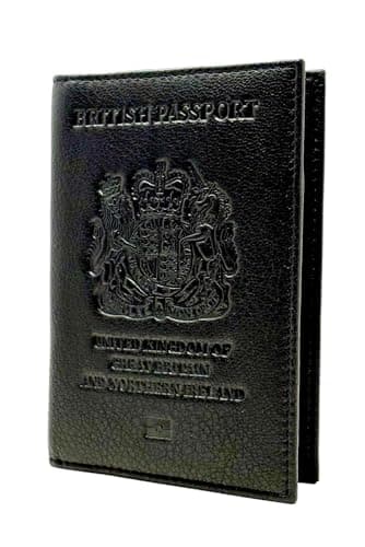 MOIRENTO UK Leather Passport Cover - British RFID Blocking Holders Genuine Navy Blue Wallet Passport Travel Wallet Men Women, Black Nappa