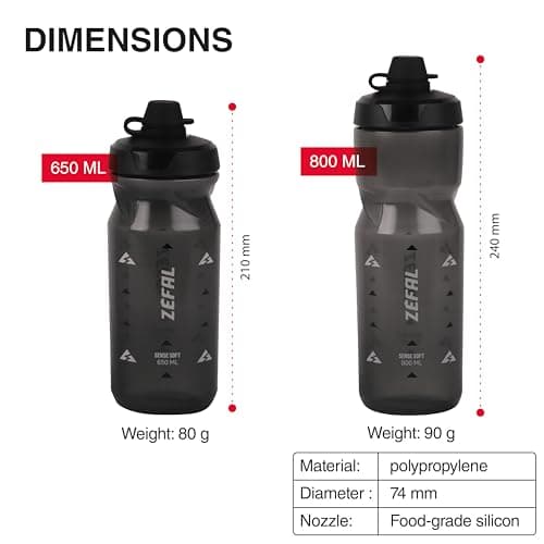 Zefal Bundle Pack - Sense Soft 80 No-Mud Water Bottle, 800ml, Smoked Black, x2 Bottles — view 3